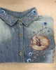 Forest Sleeping Fox Floral Embroidered Washed Denim Blouse Forest Sleeping Fox Floral Embroidered Washed Denim Blouse