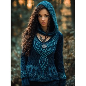 Peacock Inspired Celtic Jacquard V Neck Sweater