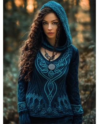 Peacock Inspired Celtic Jacquard V Neck Sweater