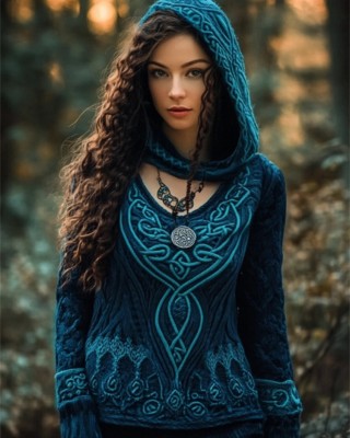 Peacock Inspired Celtic Jacquard V Neck Sweater