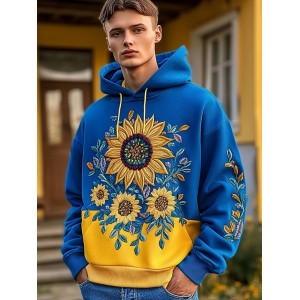 Men's Ukrainian Sunflower Embroidered Cozy Hoodie