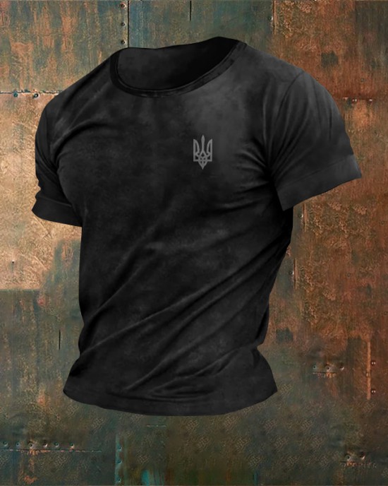 Men's Ukraine Trident Print Crew Neck Short Sleeved T-shirt Men's Ukraine Trident Print Crew Neck Short Sleeved T-shirt