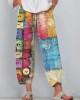 Women's Multicolor Button Design Patchwork Linen Blend Pants Women's Multicolor Button Design Patchwork Linen Blend Pants