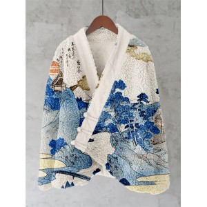 An Evening View Of Fuji Art Fleece Kimono Cardigan