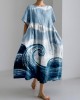 Ocean Waves Art Linen Blend Comfy Maxi Dress Ocean Waves Art Linen Blend Comfy Maxi Dress