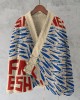 Vintage Fish Sardines Art Painting Pattern Fleece Kimono Cardigan Vintage Fish Sardines Art Painting Pattern Fleece Kimono Cardigan