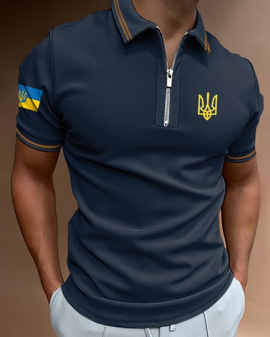Men Support Ukrainian Trident Symbol Polo Shirt Men Support Ukrainian Trident Symbol Polo Shirt