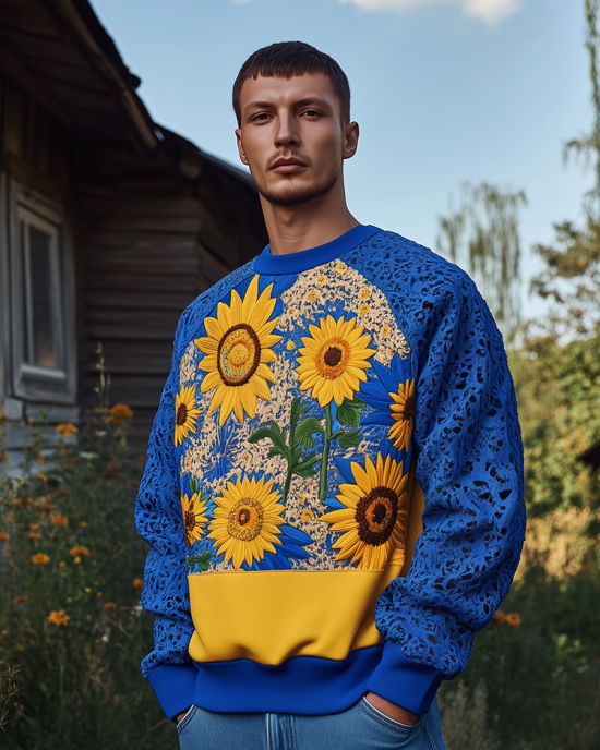 Men's Ukrainian Sunflower Embroidery Raglan Sleeve Casual Sweatshirt Men's Ukrainian Sunflower Embroidery Raglan Sleeve Casual Sweatshirt