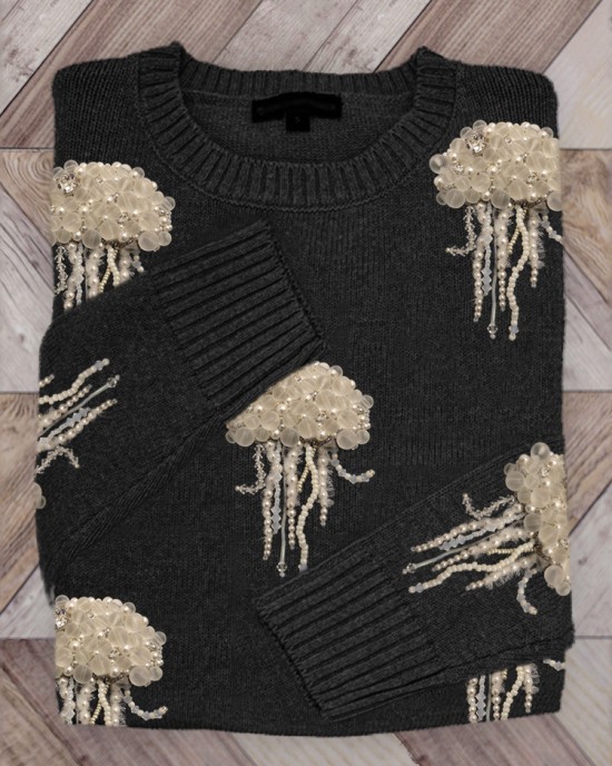 Jellyfish Pearls Beaded Embroidered Cozy Knit Sweater Jellyfish Pearls Beaded Embroidered Cozy Knit Sweater