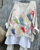 Japanese Colorful Carp Streamer Embroidered Linen Blend Tunic Japanese Colorful Carp Streamer Embroidered Linen Blend Tunic