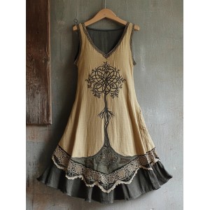 Viking Celtic Tree Of Life Patchwork Linen Tank Dress