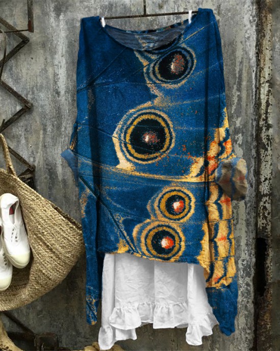 Butterfly Wings Inspired Art Flowy Linen Blend Tunic Butterfly Wings Inspired Art Flowy Linen Blend Tunic