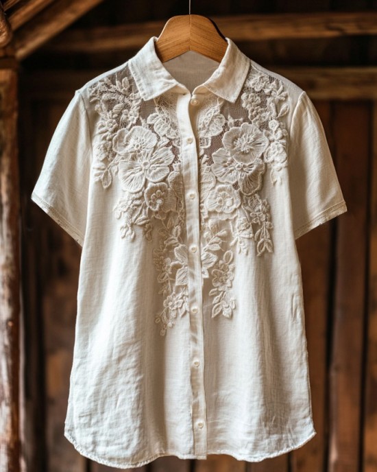 Women's Retro Floral Lace Embroidery Art Shirt Women's Retro Floral Lace Embroidery Art Shirt