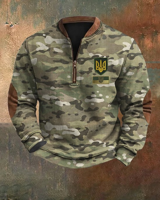 Men's Ukraine Inspire Camouflage Print Zip Sweatshirt Men's Ukraine Inspire Camouflage Print Zip Sweatshirt