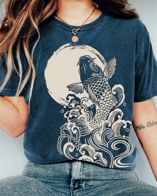 Carp Jump Sunrise Japanese Art Vintage T Shirt Carp Jump Sunrise Japanese Art Vintage T Shirt