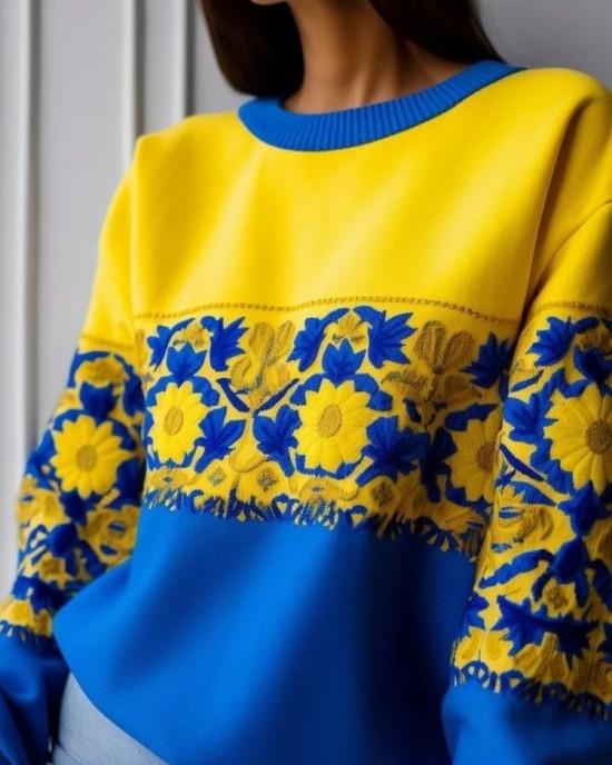 Ukraine Ethnic Floral Contrast Color Sweatshirt