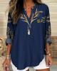 Women's Ukrainian Wheat Art Linen V-neck Shirt Women's Ukrainian Wheat Art Linen V-neck Shirt