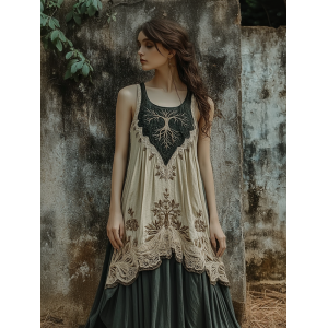 Vintage Tribal Celtic Knot Life Of Tree Patchwork Tank Midi Dress