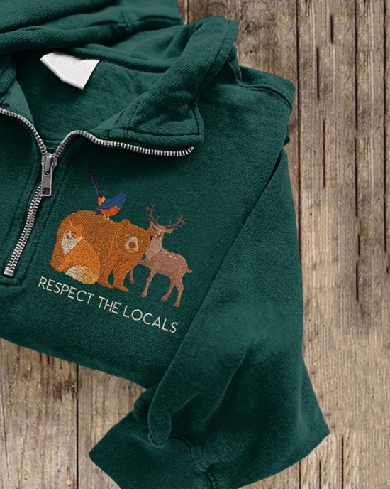 Respect The Locals Animal Embroidered Zipper Sweatshirt Respect The Locals Animal Embroidered Zipper Sweatshirt
