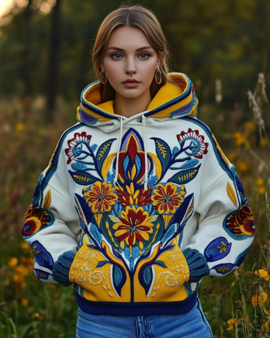 Ukrainian Folk Floral Art Embroidery Women's Hoodie