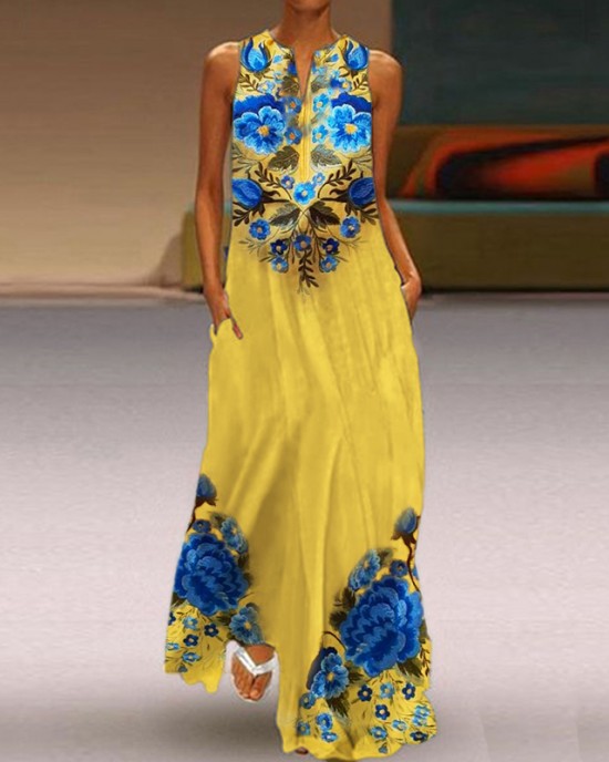 Ukraine Classy Floral Embroidered Flowy Maxi Dress
