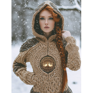Vintage Viking Tribal Tree Of Life Jacquard Celtic Knit Hooded Sweater