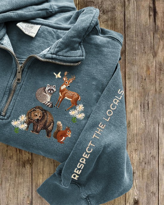 Respect The Locals Protect National Park Embroidered Zip Up Sweatshirt