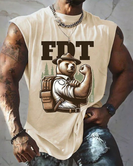 Men's Retro Support National Parks Fdt Resist Bear Print Sleeveless Tank Top Men's Retro Support National Parks Fdt Resist Bear Print Sleeveless Tank Top