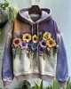 Classy Flowers Embroidered Contrast Color Washed Hoodie Classy Flowers Embroidered Contrast Color Washed Hoodie