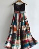 Boho Colorful Textile Flowy Linen Blend Tank Dress Boho Colorful Textile Flowy Linen Blend Tank Dress