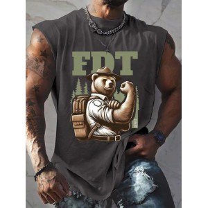 Men's Retro Support National Parks Fdt Resist Bear Print Sleeveless Tank Top