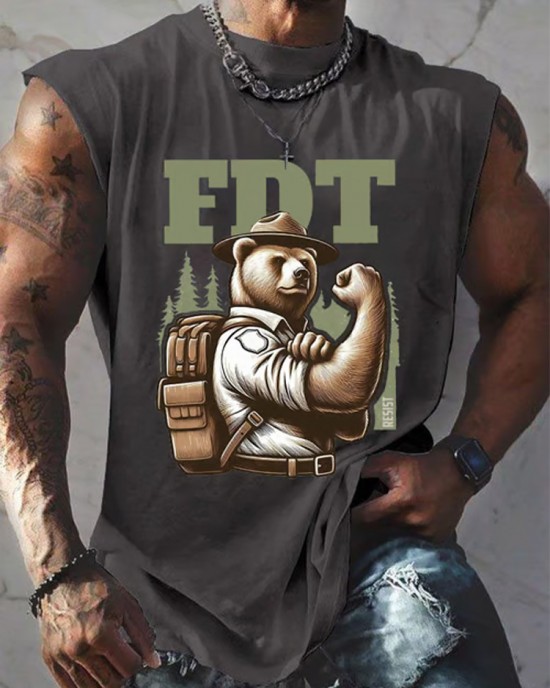 Men's Retro Support National Parks Fdt Resist Bear Print Sleeveless Tank Top Men's Retro Support National Parks Fdt Resist Bear Print Sleeveless Tank Top