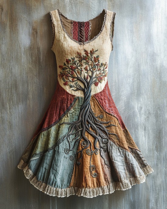 Viking Tree Of Life Lace Art Linen Tank Dress Viking Tree Of Life Lace Art Linen Tank Dress