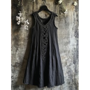 Vintage Viking Celtic Knot Patchwork Linen Tank Dress