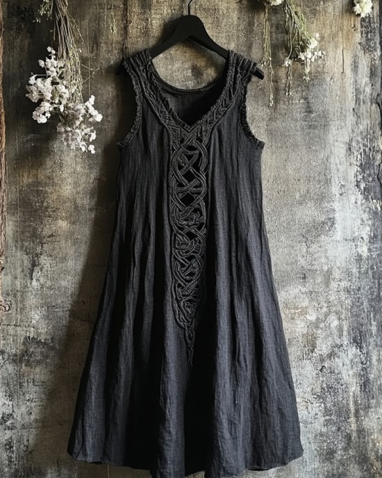 Vintage Viking Celtic Knot Patchwork Linen Tank Dress Vintage Viking Celtic Knot Patchwork Linen Tank Dress