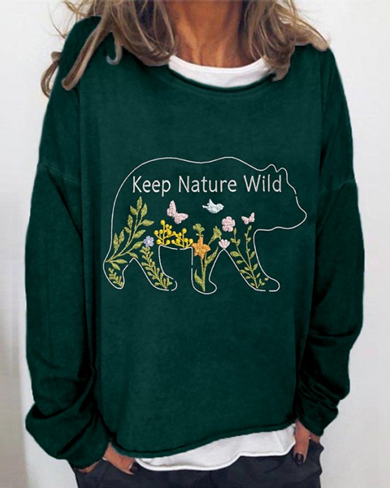 Keep Nature Wild Floral Bear Embroidered Comfy T Shirt Keep Nature Wild Floral Bear Embroidered Comfy T Shirt