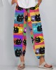 Women's Black Cat Multicolor Pop Art Linen Blend Pants Women's Black Cat Multicolor Pop Art Linen Blend Pants