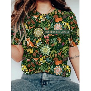 Respect The Locals Embroidered Animals Floral Pattern T Shirt