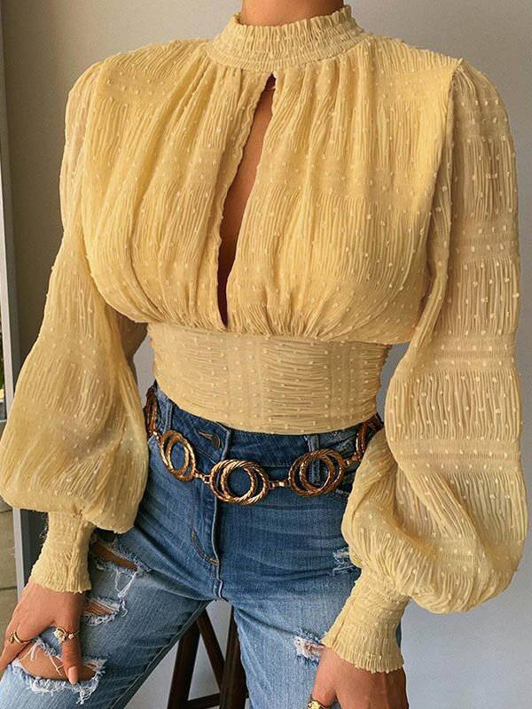 Half high neck chiffon shirt lace long sleeved fashionable top HF2402-02-02 Half high neck chiffon shirt lace long sleeved fashionable top HF2402-02-02