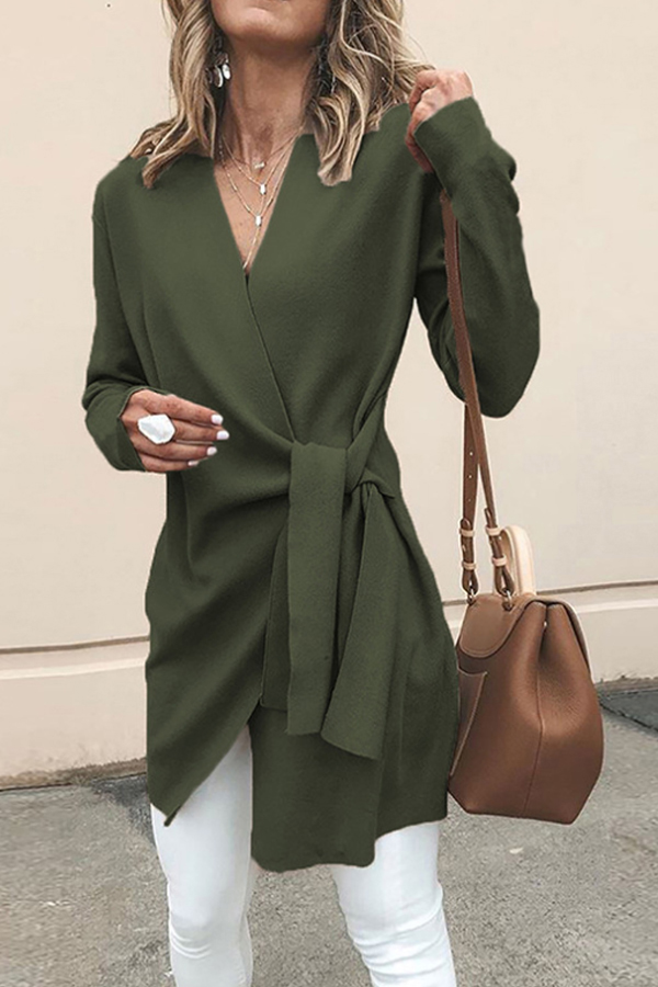 Solid color faux deerskin velvet V-neck belt mid-length HF0414-02-02