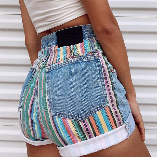 A-line denim shorts with high waist, loose fit, and slimming effect HF2417-03-04 A-line denim shorts with high waist, loose fit, and slimming effect HF2417-03-04