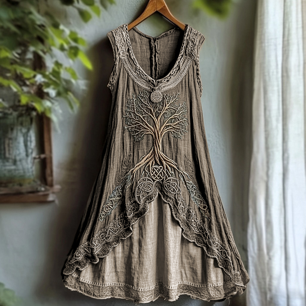 Tribal Viking Life Of Tree Celtic Knot Lace Art Linen Tank Dress Tribal Viking Life Of Tree Celtic Knot Lace Art Linen Tank Dress