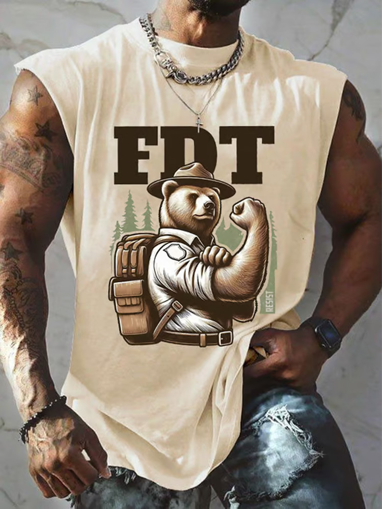 Men's Retro Support National Parks Fdt Resist Bear Print Sleeveless Tank Top