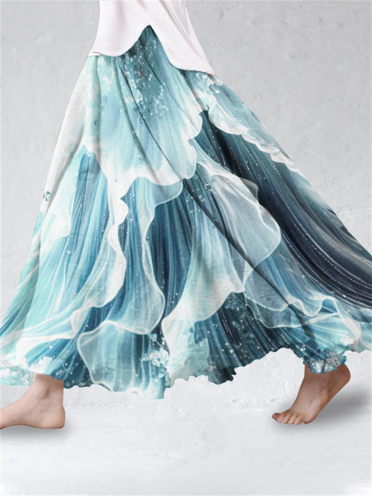 Sea Waves Fishtail Inspired Glitter Flowy Wide Skirt
