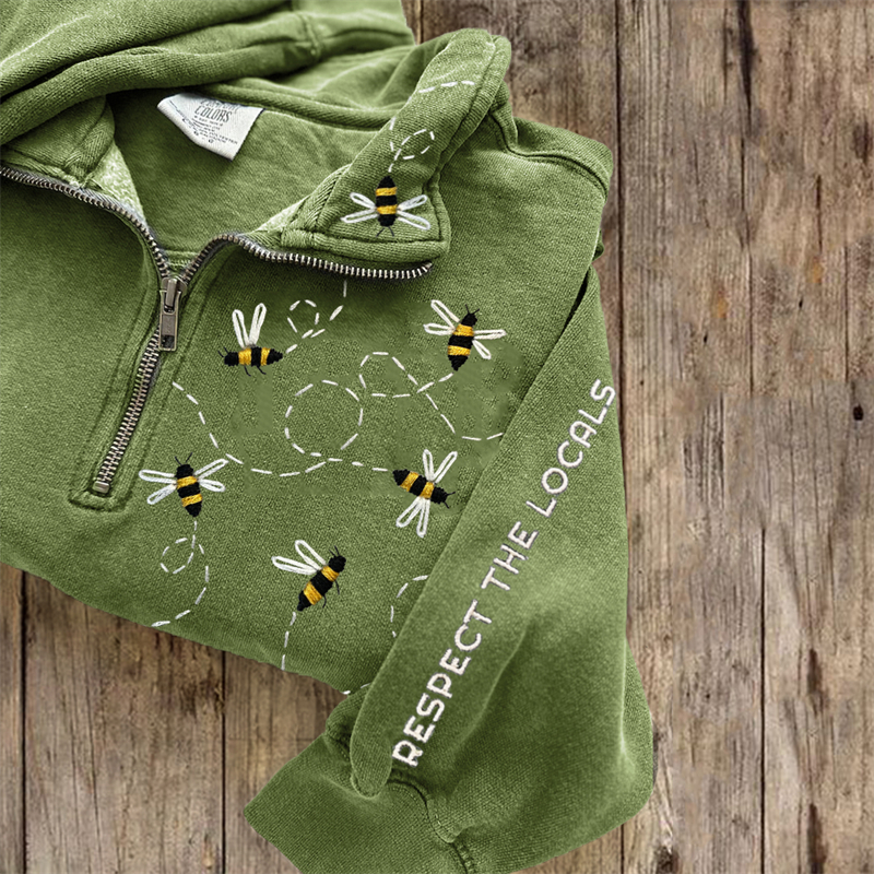 Respect The Locals Flying Bees Embroidered Zip Up Sweatshirt Respect The Locals Flying Bees Embroidered Zip Up Sweatshirt