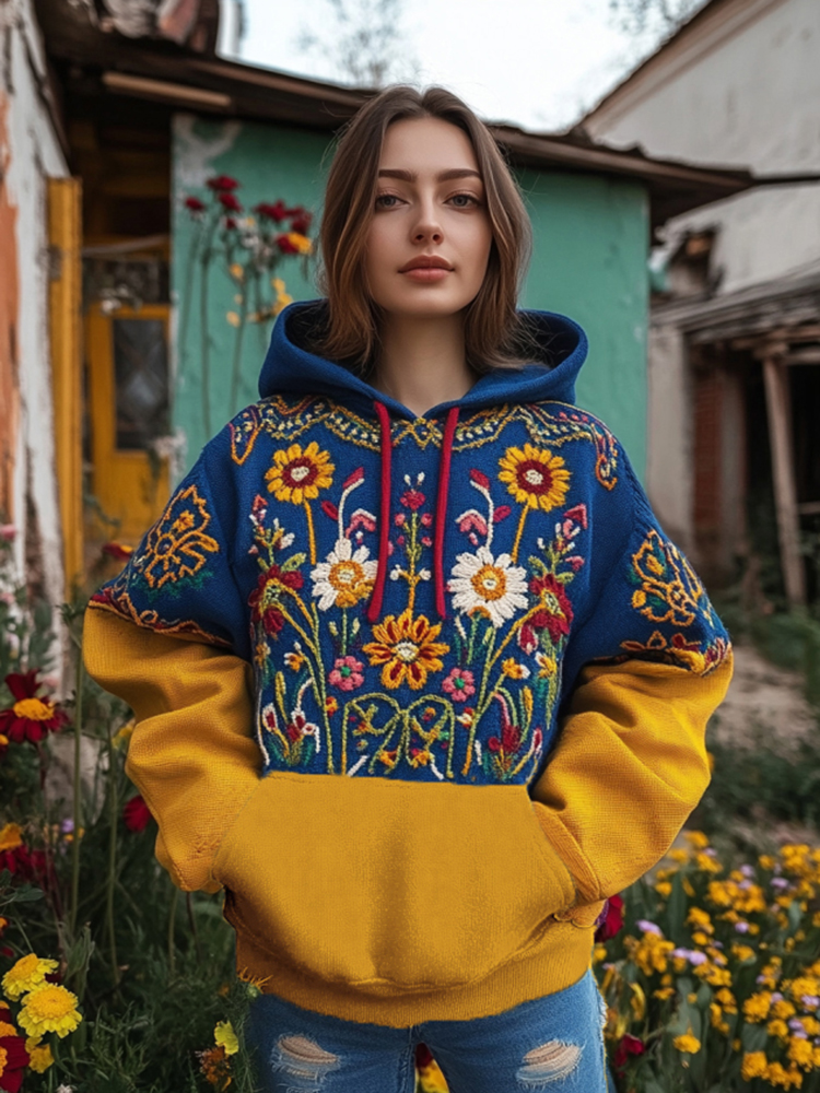 Ukrainian Folk Embroidered Gradient Art Pattern Hoodie