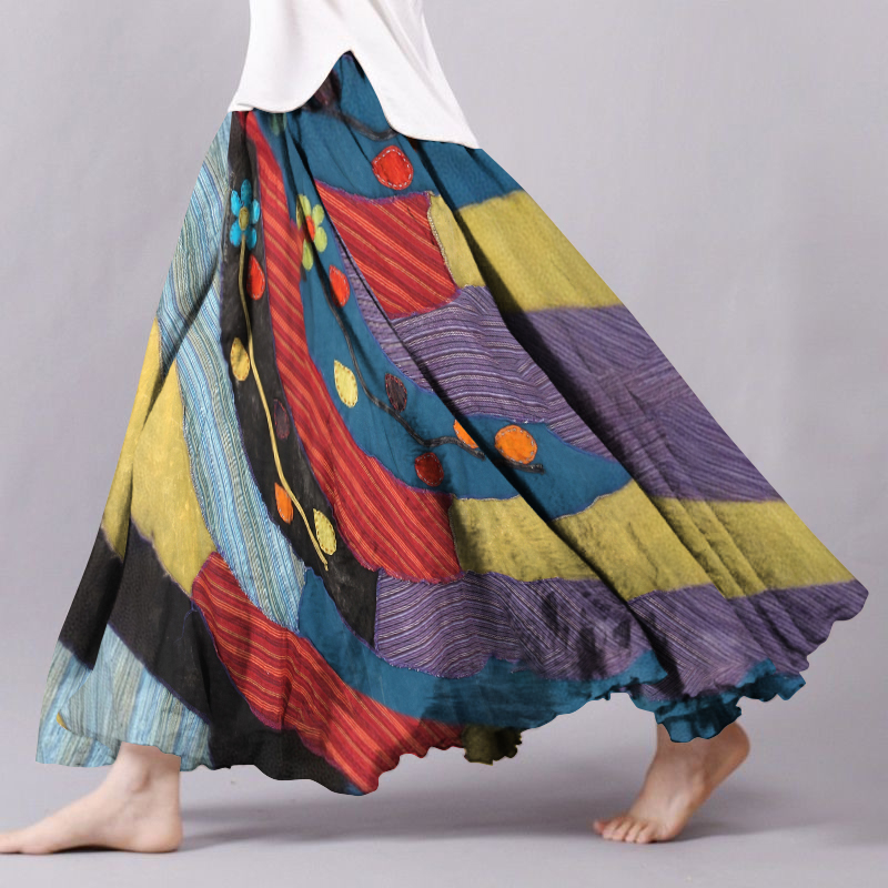 Vintage Boho Color Block Flowy Wide Skirt Vintage Boho Color Block Flowy Wide Skirt