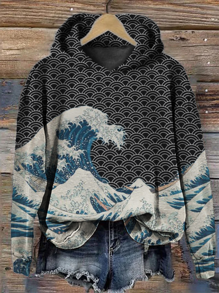 The Great Wave off Kanagawa Inspired Japanese Art Hoodie The Great Wave off Kanagawa Inspired Japanese Art Hoodie