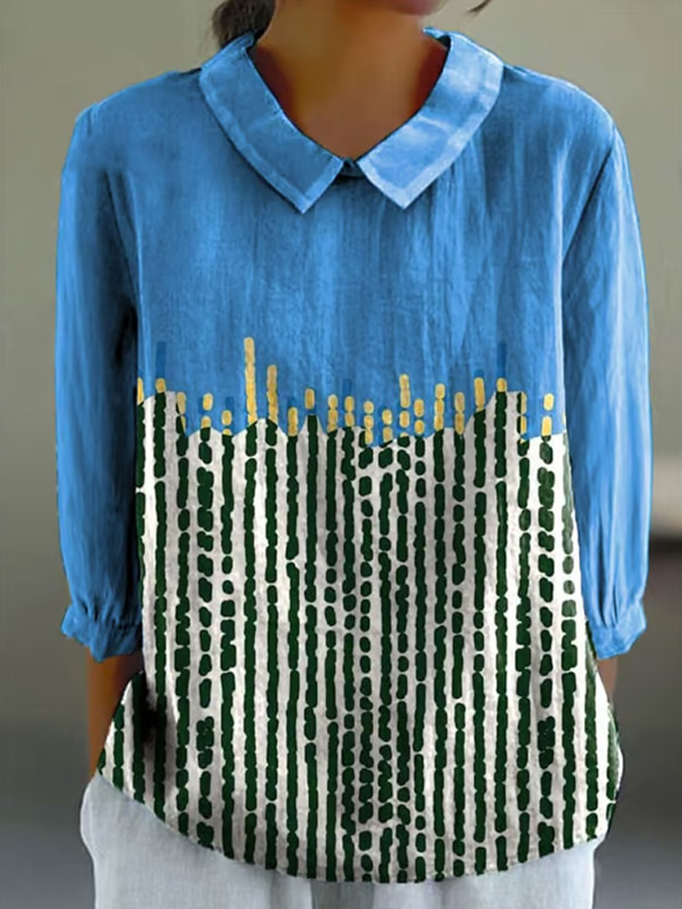 Women's Abstract Geometric Line Art Print Design Lapel Shirt
