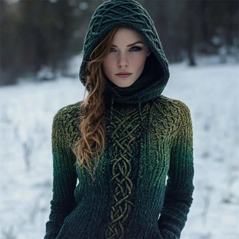 Vintage Celtic Mystical Gradient Cozy Hooded Sweater
